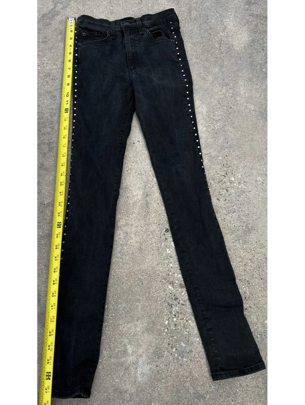 Rag & Bone Black High-Rise Skinny Leg Jeans Black Studded US 24Wx28L